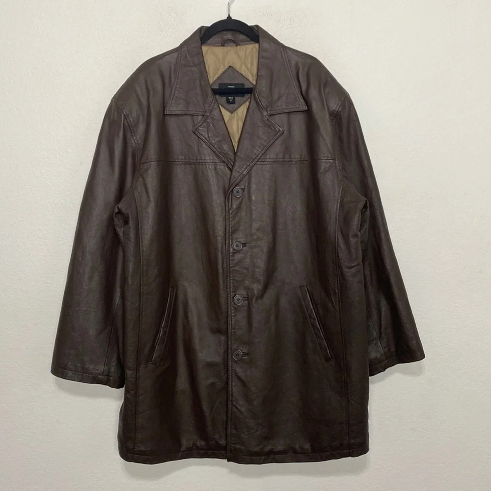 Haband Executive Division Men's Button Front Brown Leather Jacket Size XL